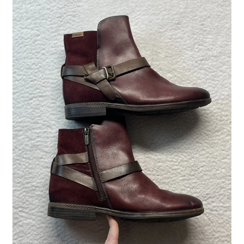 Pikolinos Boots Womens US9.5 EU40 Garnet Ordino Ankle Boho Lagenlook Equestrian
